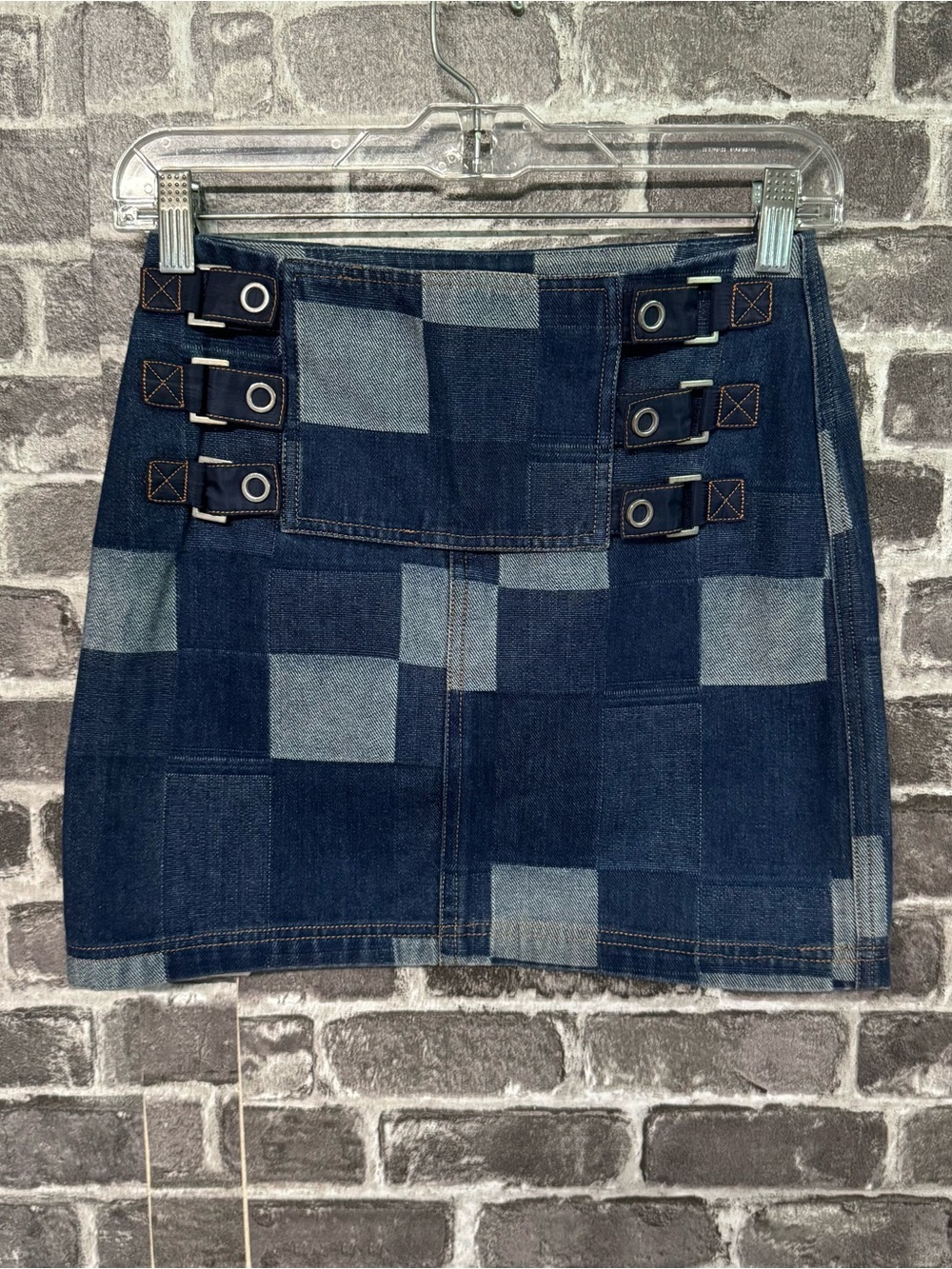 Opening Ceremony Jean denim mini skirt patchwork blue